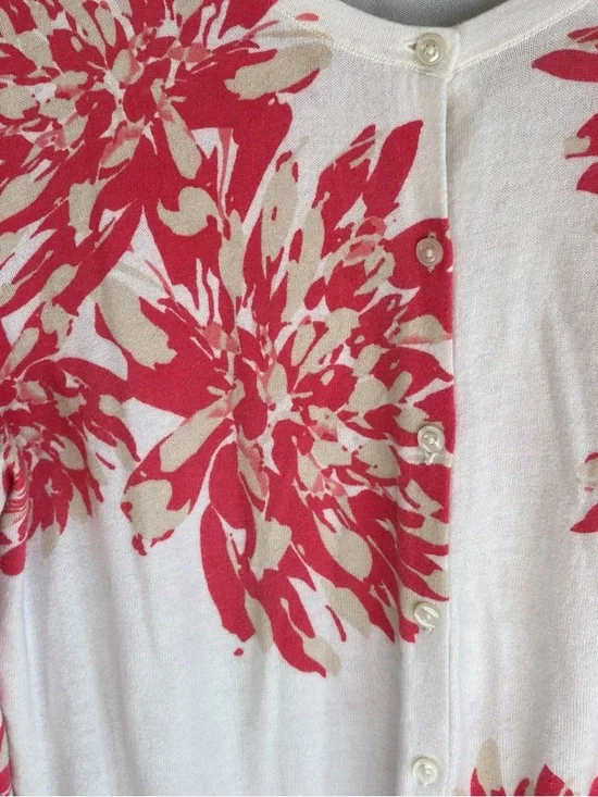 Ann Taylor Cream Pink Floral Cardigan Lightweight Cotton Sweater XL - Picture 5 of 9